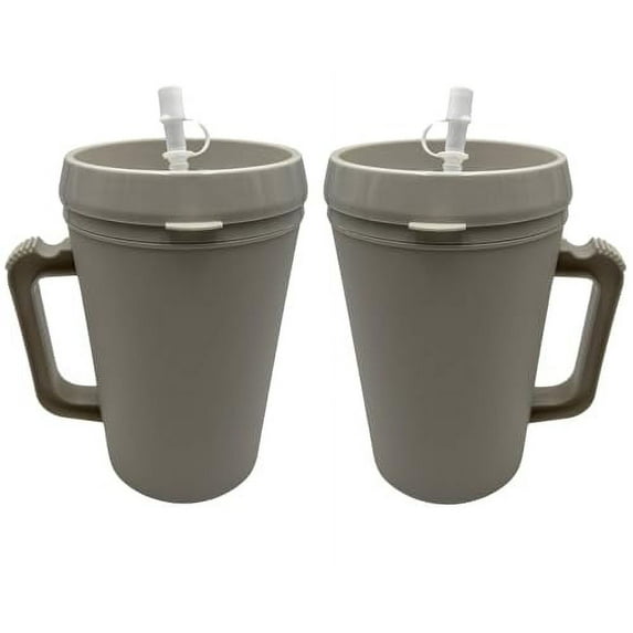 Sandhill Tools Double Wall Insulated Mug with Straw 34 Oz Refillable Hot and Cold Water Bottle with Sipping Spout, Gray (2 Pack)