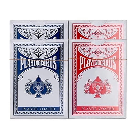 Sandhill Tools Standard Playing Cards, Poker Size 4 Decks of Cards (2 Blue 2 Red) for Card Games, Blackjack and Poker