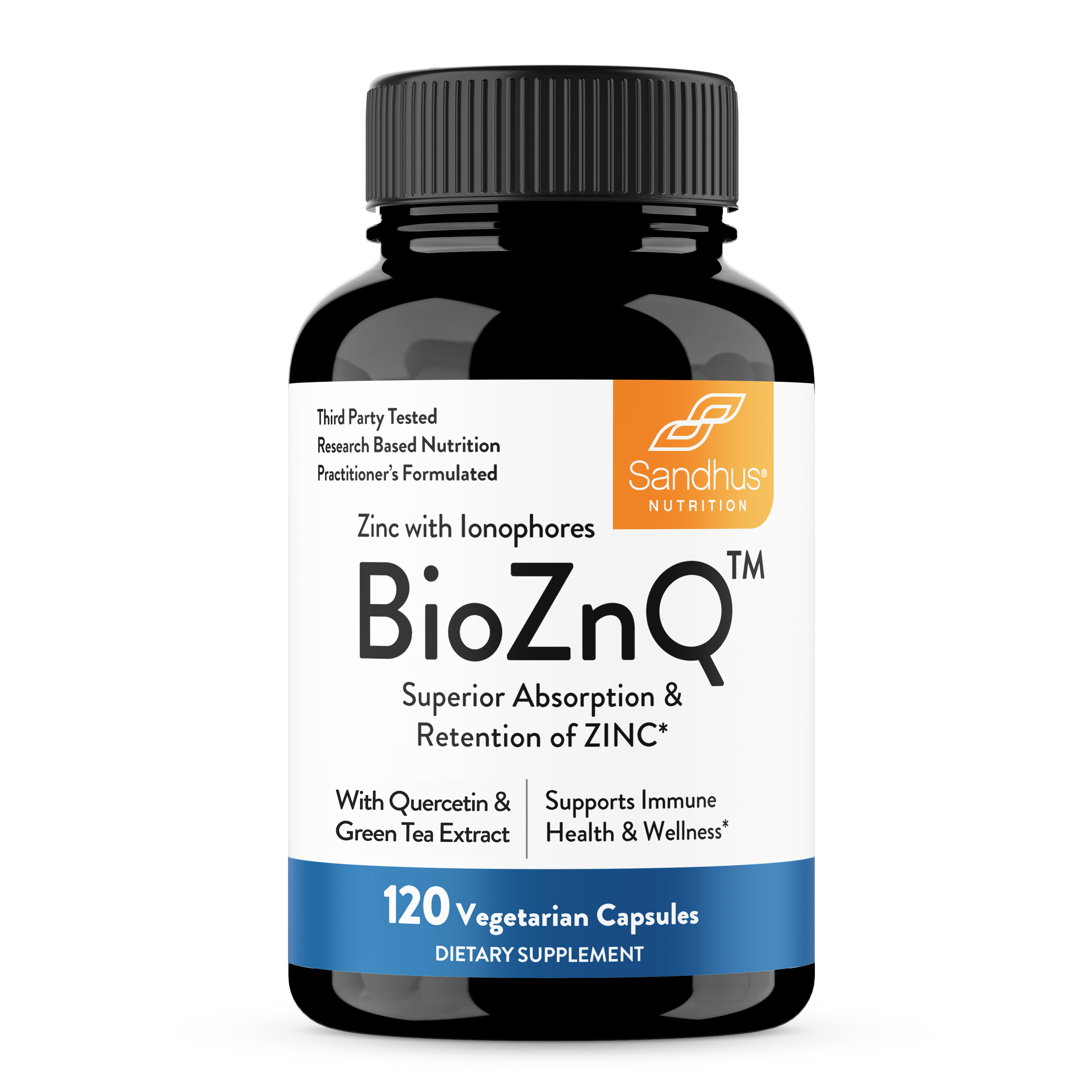 Sandhu's BioZnQ, 900mg of Quercetin & Green Tea Extract with 22mg of Zinc, Immune Support, 120 Ct