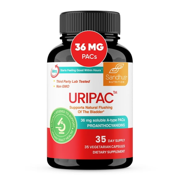 Sandhu's Cranberry URIPAC, High Strength Urinary Tract Health Dietary Supplement Capsules, 35 Ct