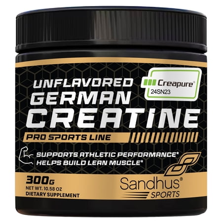 Sandhu’s Creapure German Creatine Monohydrate Powder Supplements for Men & Women, Unflavored, 60 Servings, 10.58 Oz, Supports Lean Muscle Building, NSF Certified Sport Supplement