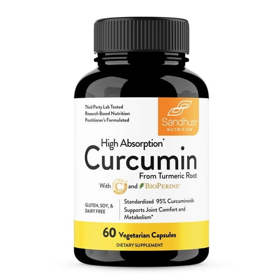 Sandhus Curcumin C3 Complex with BioPerine, Joint Health Supplement, High in Absorption, 60 Servings