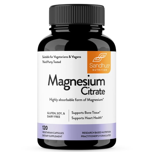 Sandhu's High Absorption Magnesium Citrate, Bone & Heart Health Support, 315mg per Serving - 120 Ct