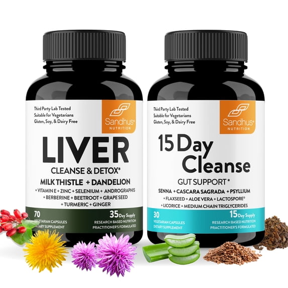 Sandhu's Liver Cleanse Detox & 15 Day Gut Cleanse Support Supplement for Women & Men | Supports Liver, Gut & Digestive Health