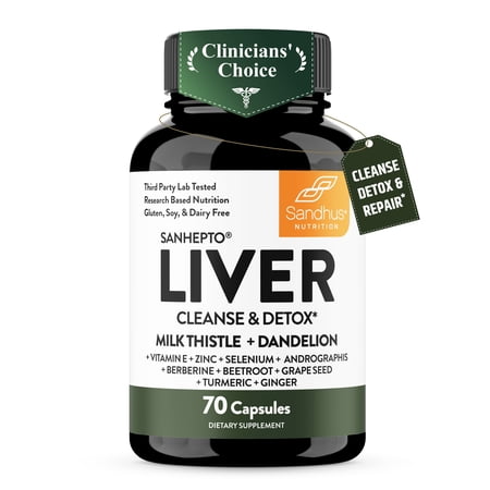 Sandhu's Liver Cleanse Detox & Repair Support Capsules with Milk Thistle & Dandelion Root | Herbal Supplement Pills for Liver Health | for Men & Women | Made in USA | Viral on Tiktok | 70 Count