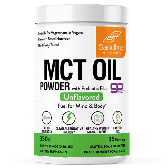 Sandhu's MCT Oil Powder with Prebiotic Fiber, C8 & C10 Fatty Acids, No-Fillers, 35 Servings
