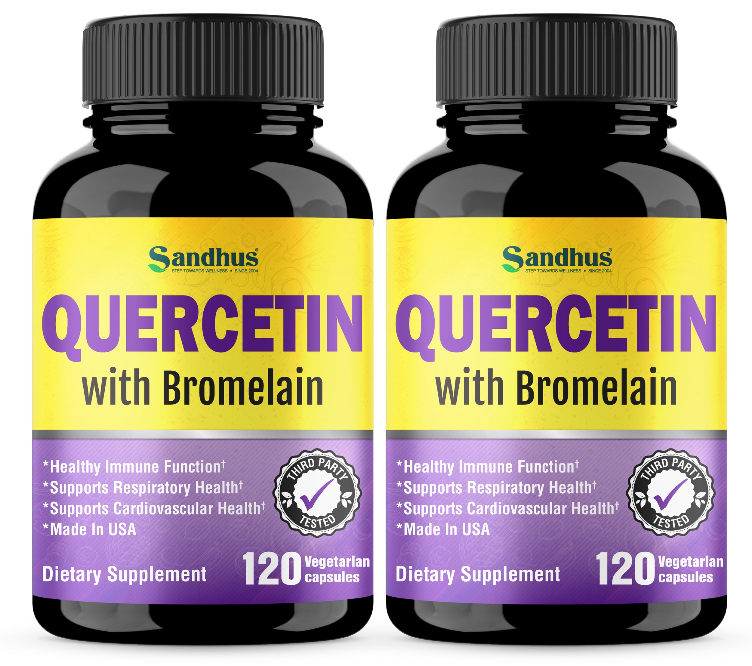Sandhu's Quercetin 800mg with Bromelain, for Immune and Respiratory Health Support, 120 Capsules-2 Pack