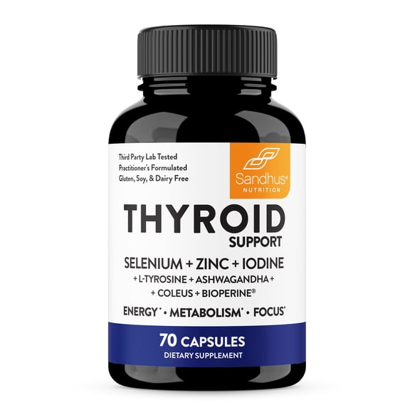 Sandhu's Thyroid Support Complex with Selenium, Zinc, Iodine, L Tyrosine, Ashwagandha | Pure Health Supplement for Women & Men |70 Count, 35 Days Supply