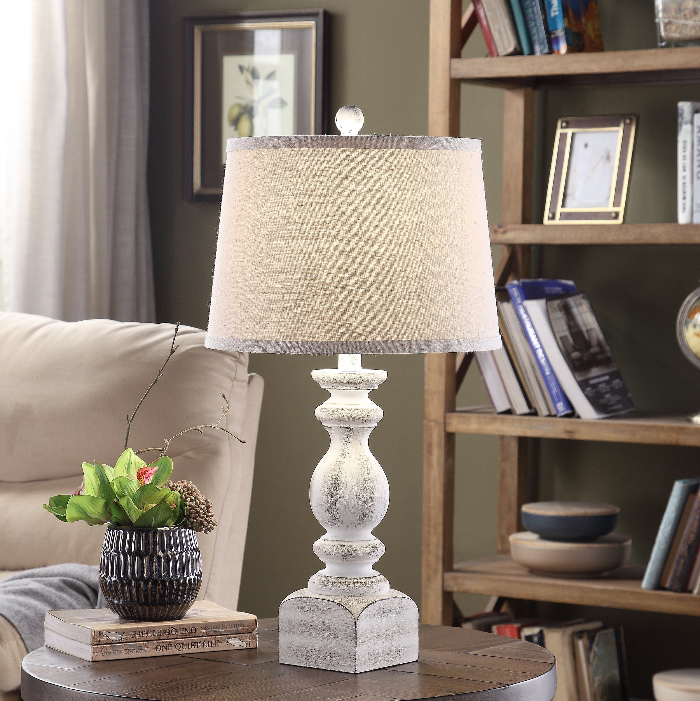 Sandhurst 25inch Resin Tapered Drum Table Lamp, White