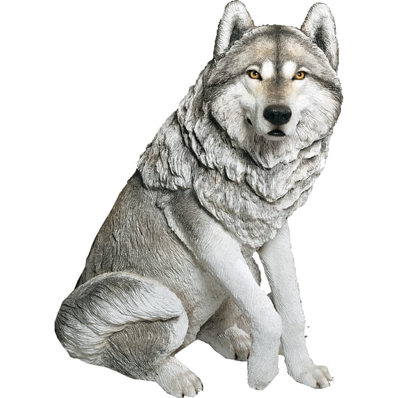Sandicast "Life Size Large" Sitting Gray Wolf Sculpture