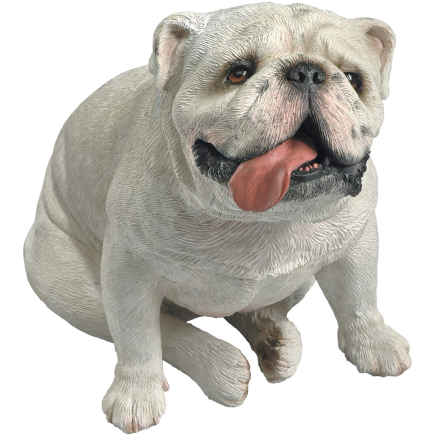 Hand-Painted White Resin Sitting Bulldog Statue