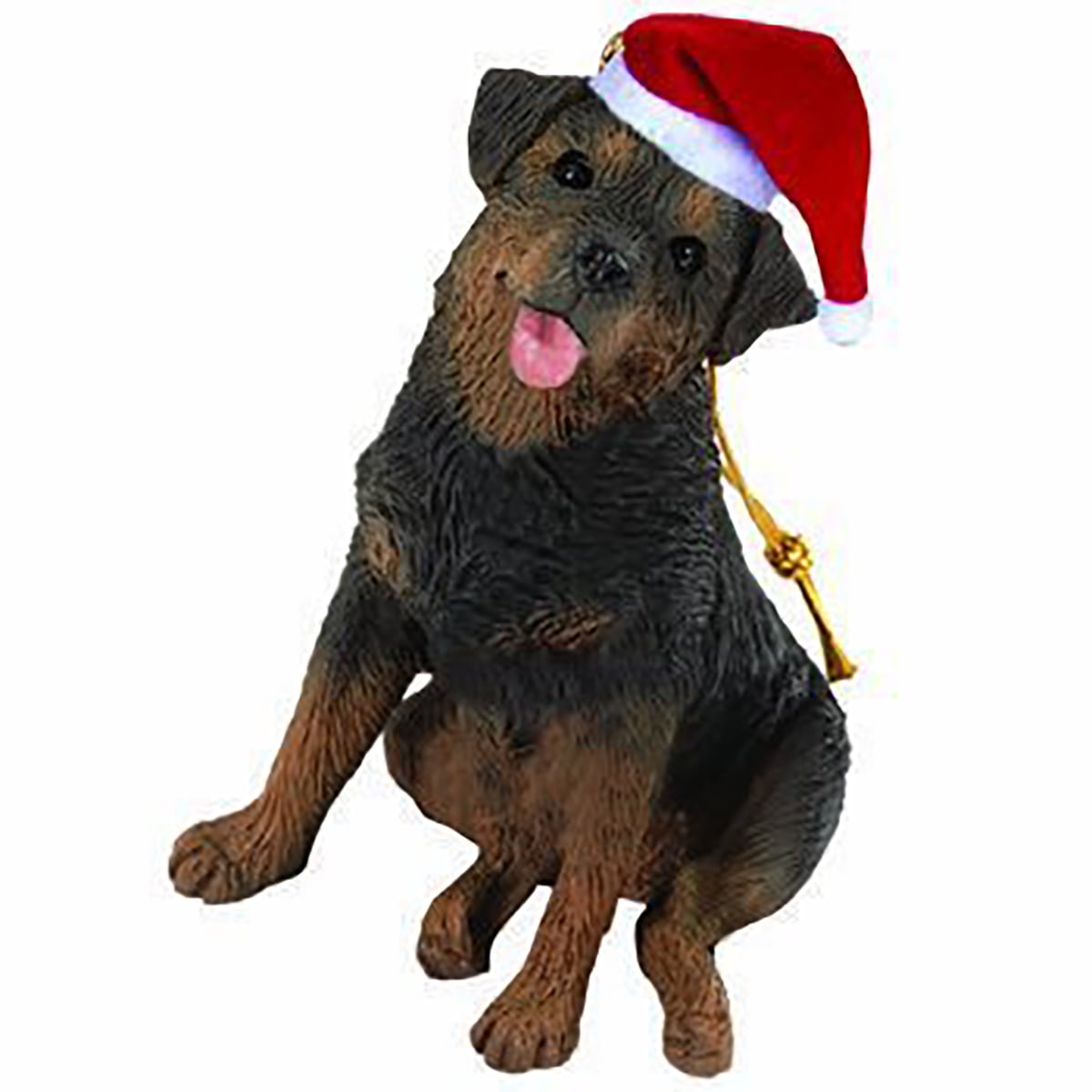 Hand-Painted Resin Rottweiler Christmas Ornament with Santa Hat