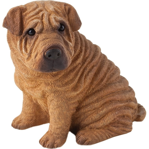Sandicast "Small Size" Sitting Red Chinese Shar-Pei Dog Sculpture