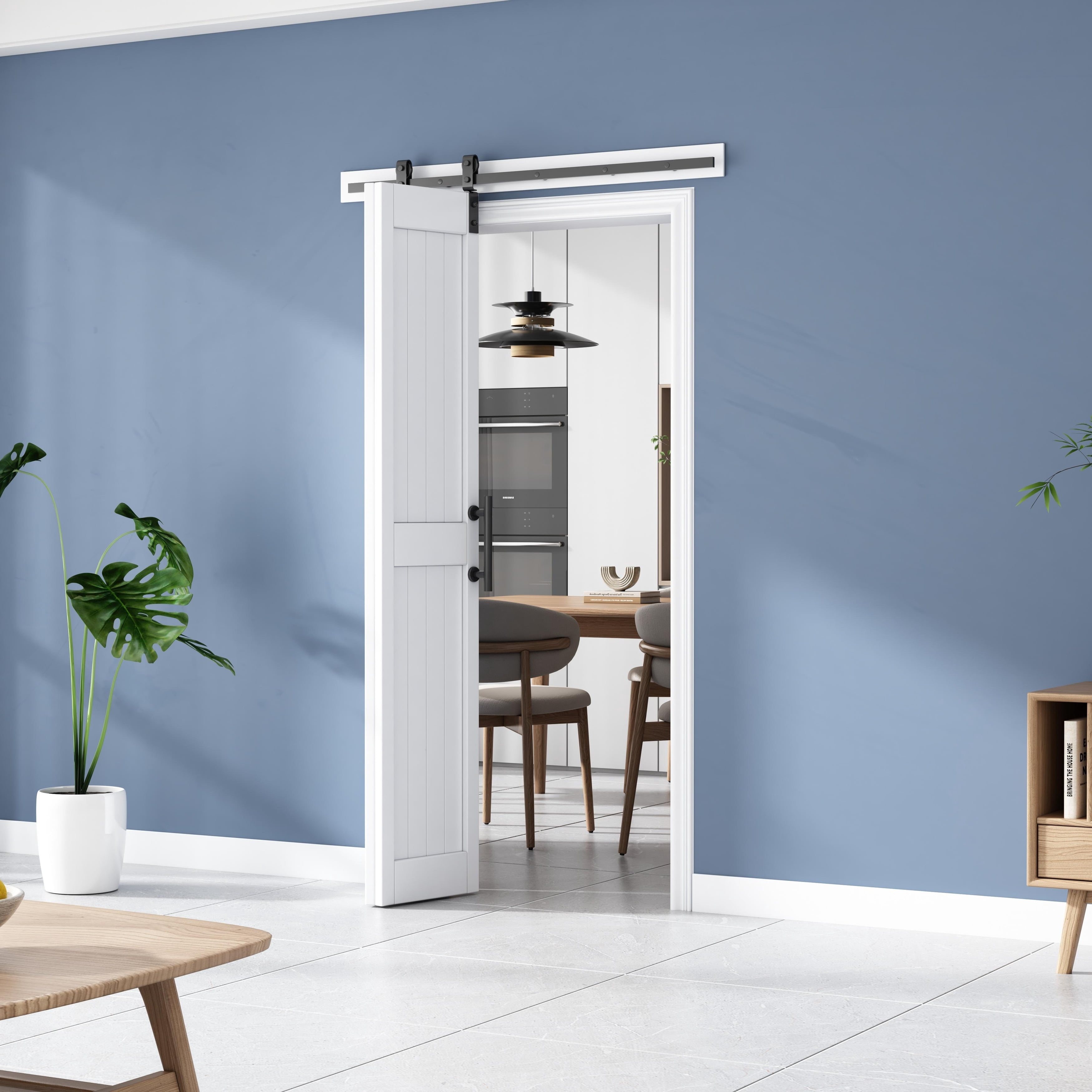 Sanding 24in./28in./30in./36in./44in./48in.x 84in. MDF Bi-Fold Barn Door with Hardware Kit ,Covered with Water-Proof PVC Surface 28in.x84in.