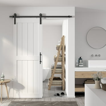 Sanding  30in./32in./36in./42in./48in.x 84in.MDF Barn Door With Sliding Hardware Kit ,Covered with Water-Proof PVC Surface 30in. x84in. - White