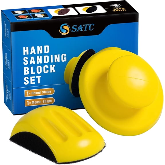Sanding Blocks 5 Inch Hook and Loop Sanding Block 2 PCS Round and Mouse Hand Sanding Block for Wood Furniture Restoration Home Arts and Crafts