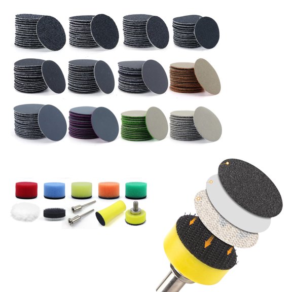 Sanding Discs Hook and Loop Wet Dry Sandpaper with Shank Backing Pad, Polishing Pads and Interface Pad for Drill Grinder Rotary Tools