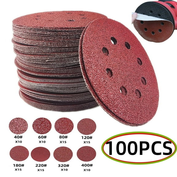Sanding Discs Set 5 Inch 8 Holes Sanding Discs Sandpaper Sander Round Sandpaper for Random Orbital Sander 100 Pcs ?40 60 80 120 180 220 320 400 Grit.