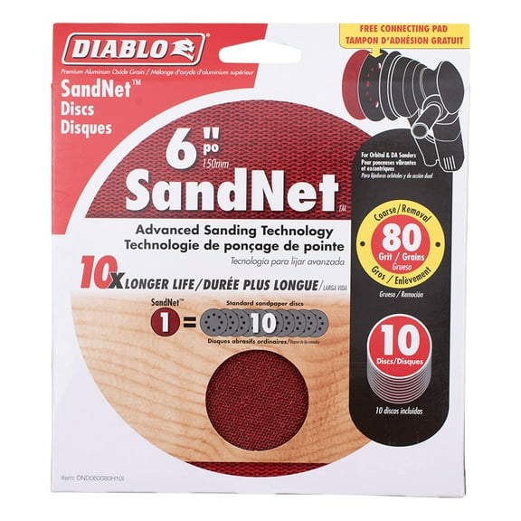 Sanding Disk with Connection Pad 6", 80 Grit, Coarse and Premium Ceramic Grain Blend for Fast Material Removal 10 Pack