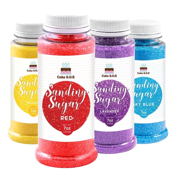 Cake S.O.S Sanding Sugar Dessert Sprinkles Set Summer Collection - Yellow, Orange, Sky Blue, Lavender, 7 oz.