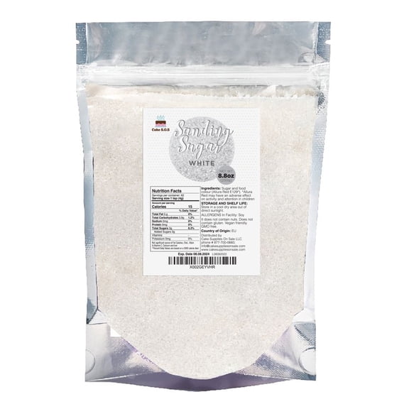 Cake S.O.S White Sanding Sugar Dessert Sprinkles, 8.8 oz.