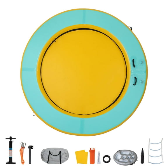 Sandinrayli 8'x8' Round Inflatable Floating Dock Platform Floating Island Raft with None-Slip Surface for Lakes, Swimming Pool, Oceans