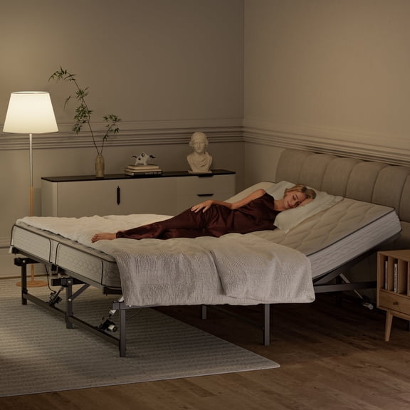 Sandinrayli King-Size Electric Adjustable Bed Base with Remote Control and Ultra-Quiet Motor: Ergonomic Head & Foot Incline Design, Bed Frame Compatible with a Variety of Mattresses