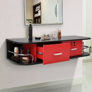 Sandinrayli Salon Wall Mount Styling Station Locking Cabinet Beauty Salon Spa Equipment ,Particle Board, Red&Black