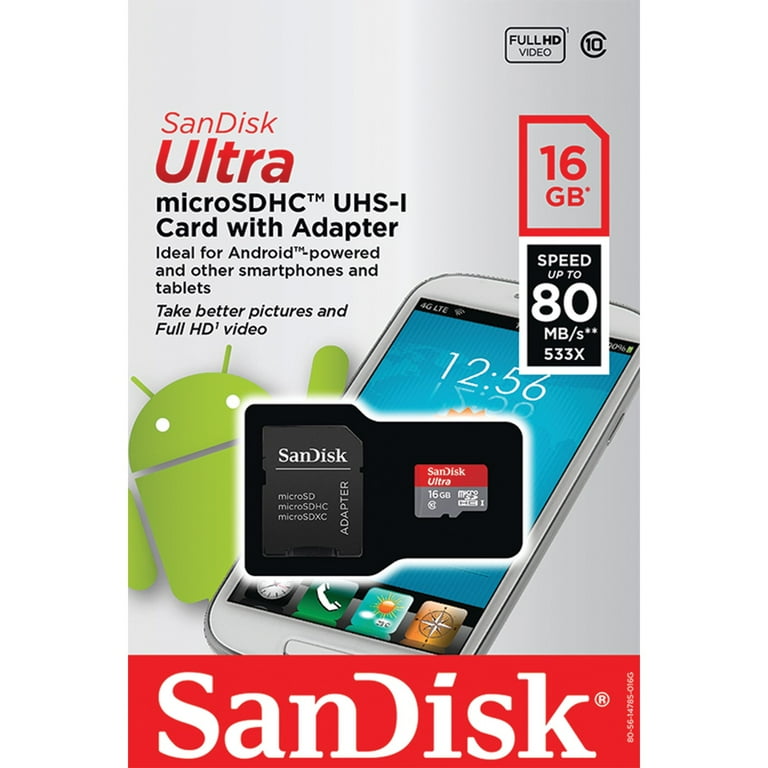 Sandisk 16 GB Ultra MicroSDHC Memory Card with Adapter - Walmart.com