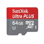 SanDisk Ultra 64GB microSDXC UHS-I Card with Adapter, Grey/Red, Standard Packaging (SDSQUNC-064G-GN6MA)