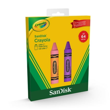Sandisk Crayola 64GB  USB-C Flash Drive, 2PK Mango Tango and Vivid Violet