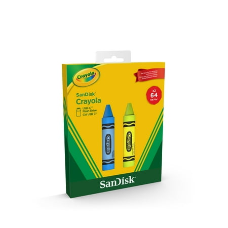 Sandisk Crayola 64GB USB-C Flash Drive, 2pk Cerulean Blue and Electric Lime
