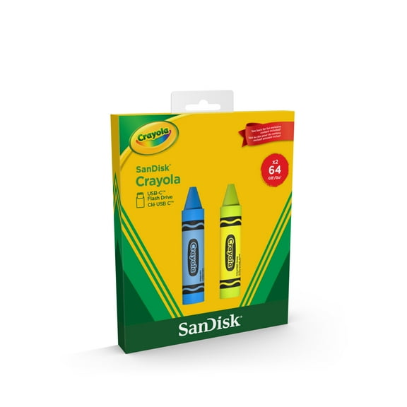 Sandisk Crayola 64GB USB-C Flash Drive, 2pk Cerulean Blue and Electric Lime