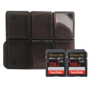 Sandisk Extreme Pro 128GB SDXC UHS-I V30 200MB/s Class 10 Memory Card - 2 Count + Memory Card Holder
