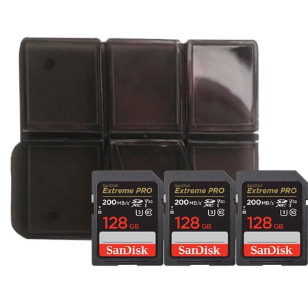 Sandisk Extreme Pro 128GB SDXC UHS-I V30 200MB/s Class 10 Memory Card - 3 Count + Memory Card Holder