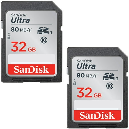 Sandisk SDSDUNC-032G-AN6IN Ultra SDHC 32GB UHS Class 10 Memory Card, Up to 80MB/s Read Speed 2 Pack