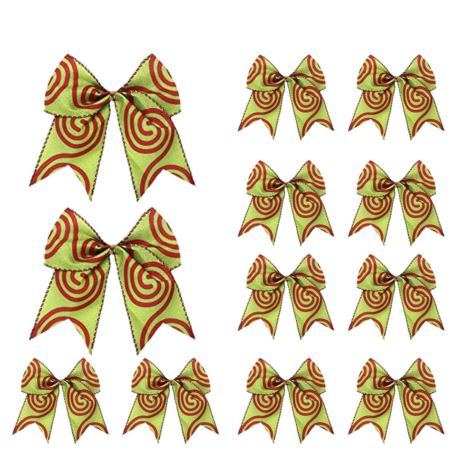 Set of 12 Large Red and Green Polka Dot Christmas Bows