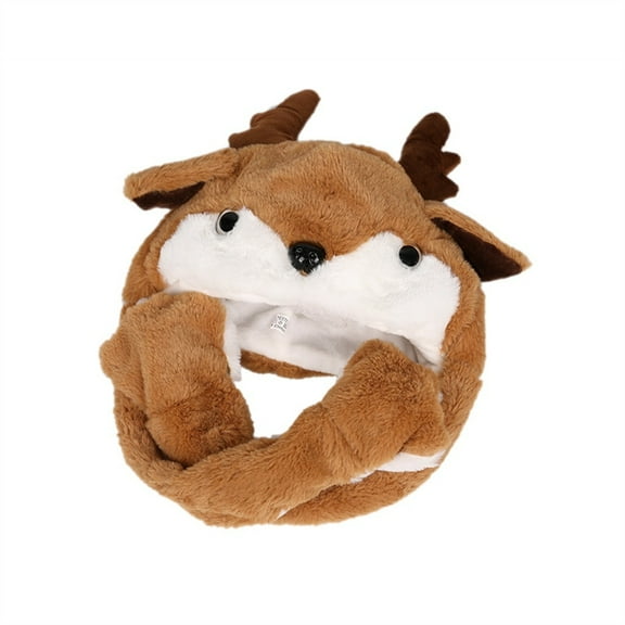 Sandistore Reindeers Hat Ear Moving Jumping Hat Plush Luminous Hat For Kids