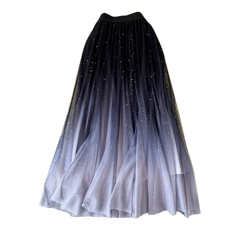 Sandistore plus Size Skirts for Women 3x Women s Fairy Tulle SKIRT Starry Sky Gradient Color Mesh Skirt High Waist A Line Pleated Skirt Sequin Skirt Suit Skirts for Women Knee Length