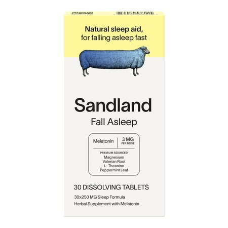 Sandland Fall Asleep Plus Melatonin, Natural Daily Sleep Supplement, 30 Dissolving Tablets