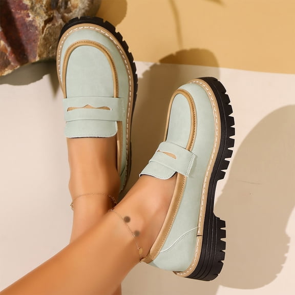 Sandles Oofoos Sandalias De Mujer Women's Fashion Casual Spring And Summer Color Matching Round Toe Shallow Mouth All-Match Loafers Shoes Green