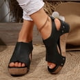 thumbnail image 1 of Sandles Oofoos Women's Fashion Casual Spring And Summer Solid Color Stitching Round Toe Open Toe One-Line Buckle Thick Bottom Wedge Sandals Black, 1 of 9