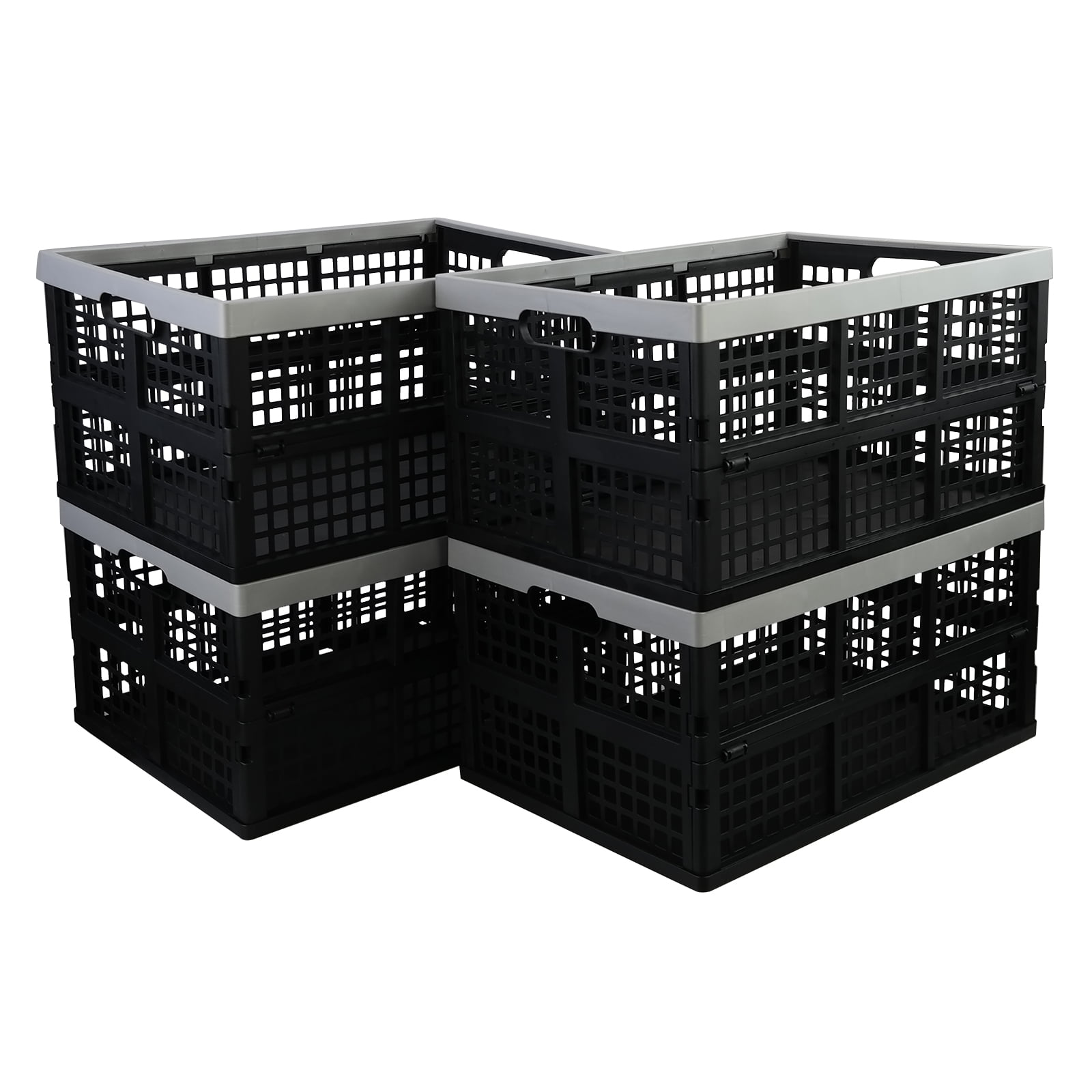 Sandmovie 38 Liter Black Folding Crates Storage, Plastic Stackable