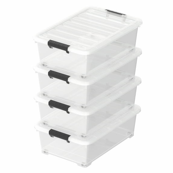 Sandmovie 4 Packs 20 Quart Plastic Under Bed Storage Boxes, Plastic Bins Storage Under Bed, Clear