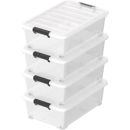 Sandmovie 4 Packs 20 Quart Plastic Under Bed Storage Boxes, Plastic Bins Storage Under Bed, Clear