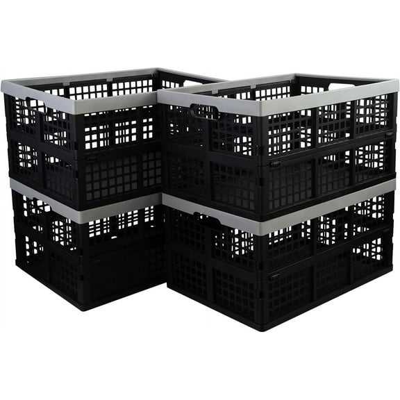 Sandmovie 42 Liter Folding Crates Storage, Plastic Stackable Collapsible Crate, 4 Pack