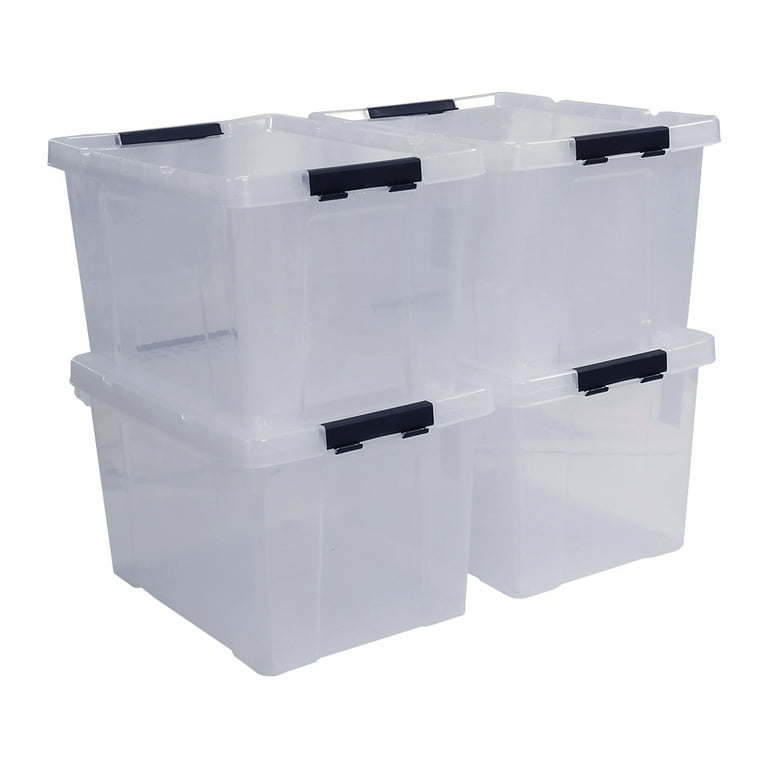 Drephia 4 Pack Clear Latch Storage Bin with Lid and Wheels, 50 L Large Plastic Storage Box