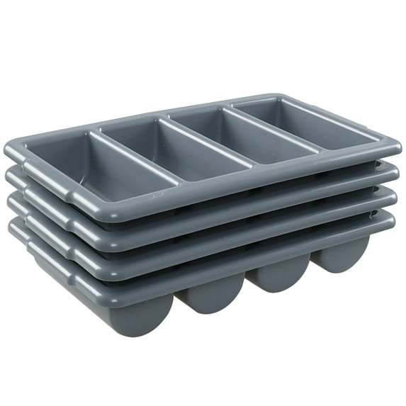 Sandmovie Commercial Plastic 4-Compartment Cutlery Bin, Gray, 4-Pack