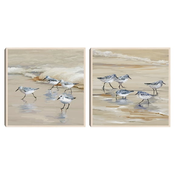 Sandpiper Beach I Amber & Sandpiper Beach II Amber by Studio Arts Framed Canvas Art Set