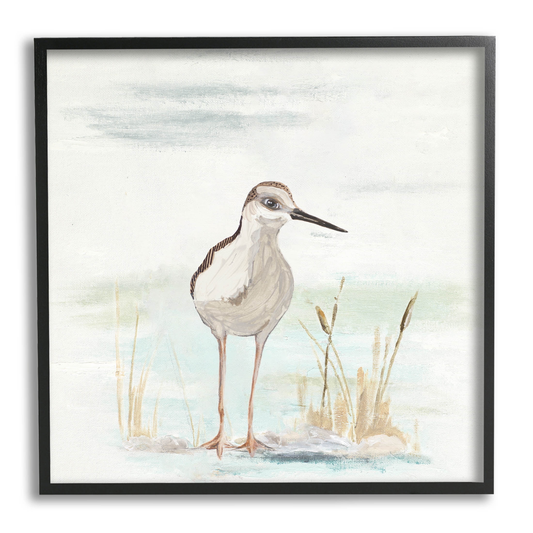 Sandpiper Bird Beach Grass Sprigs Animals & Insects Graphic Art Black Framed Art Print Wall Art